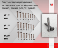 Винты самонарезающие титановые для остеосинтеза диаметр 1.5 мм: 501.00, 501.01, 501,02, 501.03