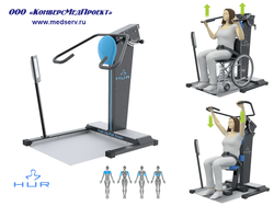 Тренажер реабилитационный HUR 9120, Финляндия, «жим вверх / тяга вниз с доступом для инвалидной коляски» для мышц плечевого пояса и спины 
