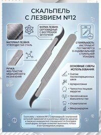 Скальпель хирургический одноразовый, стерильный № 12 - 10 шт