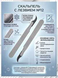Скальпель хирургический одноразовый, стерильный № 12 - 10 шт